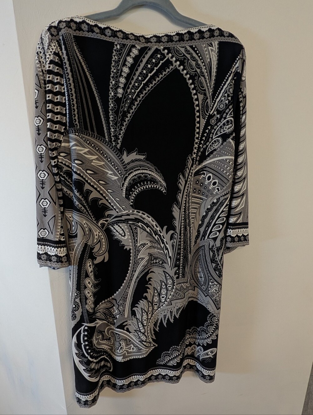 Eci New York 3/4 Sleeve Geo Print Stretchy Black & Gray Women's Size Large